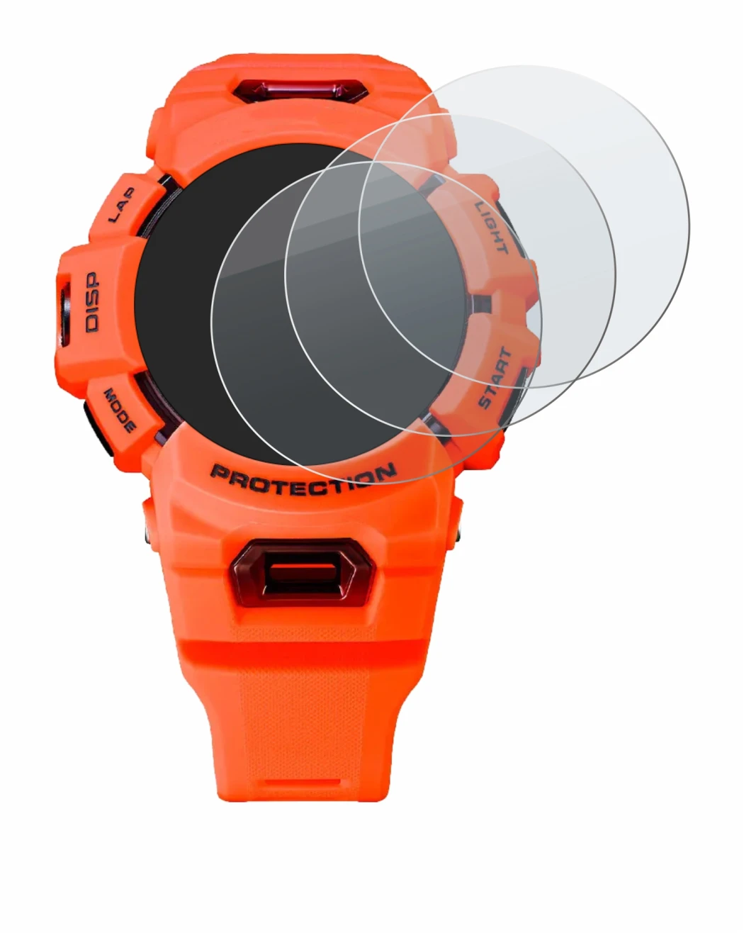 Image of the device Casio G-Shock GBA-900 with a wide variety of screen protectors.