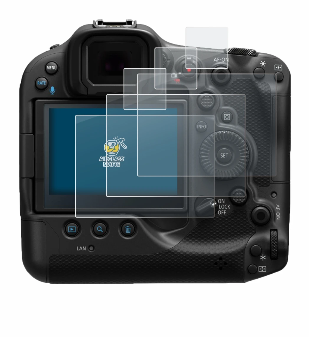 Image of the device Canon EOS R3 with a wide variety of screen protectors.