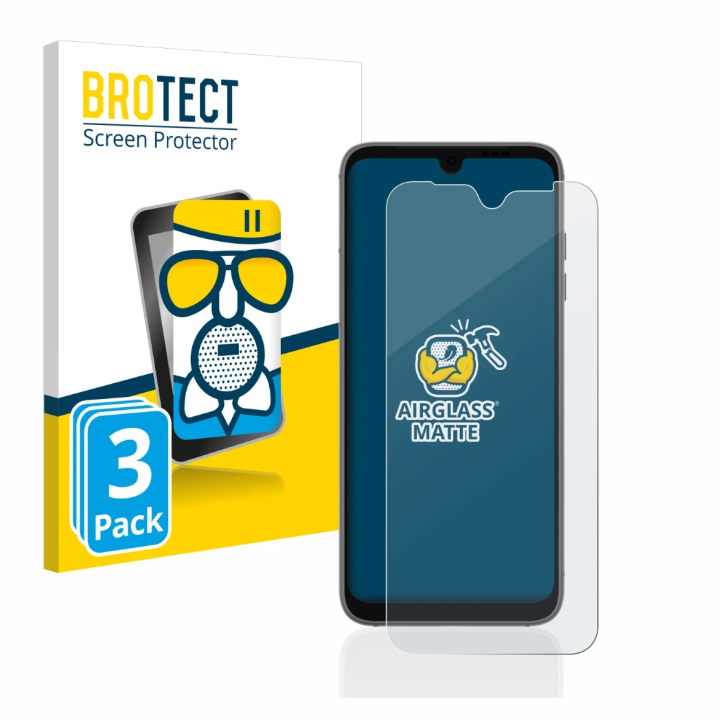 Front side of a product packaging with the brand logo BROTECT. Next to it is the device Fairphone 4 shown with the correspondi