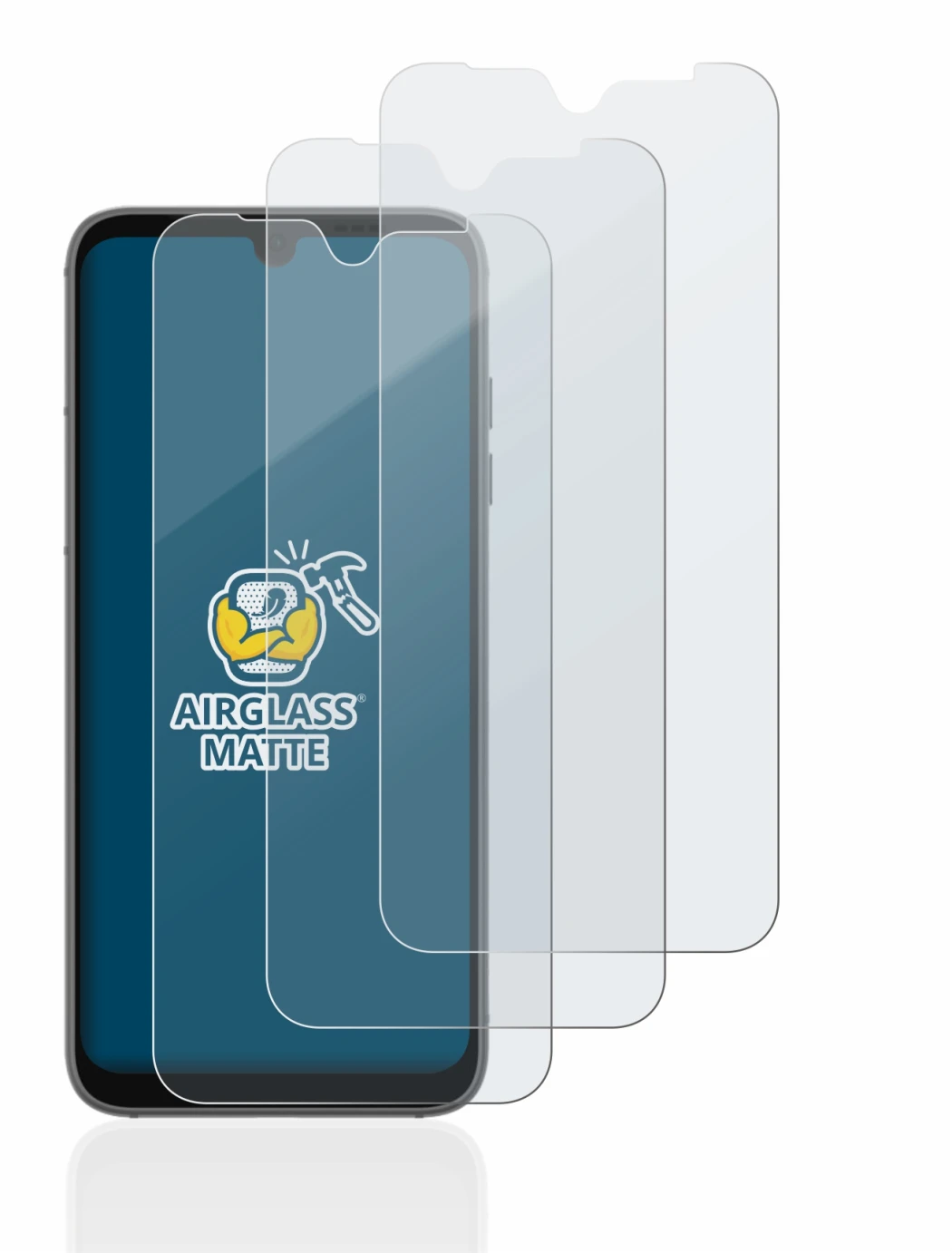 Image of the device Fairphone 4 with a wide variety of screen protectors.