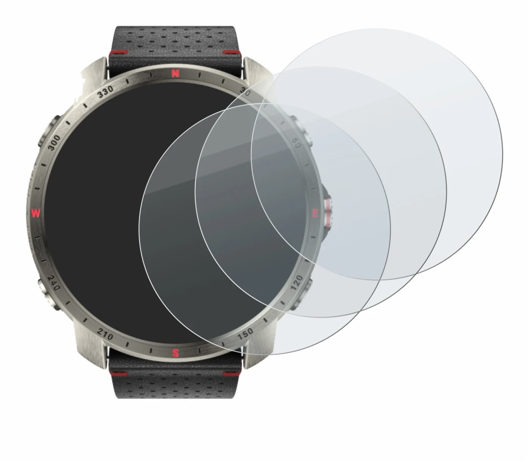 Image of the device Polar Grit X Pro Titan with a wide variety of screen protectors.