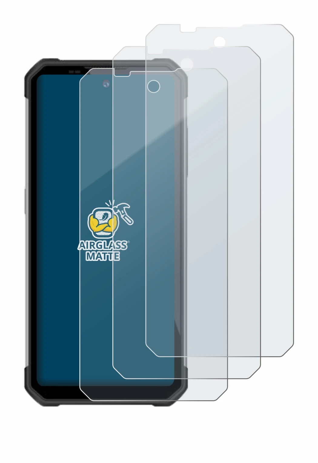 Image of the device Oukitel WP17 with a wide variety of screen protectors.