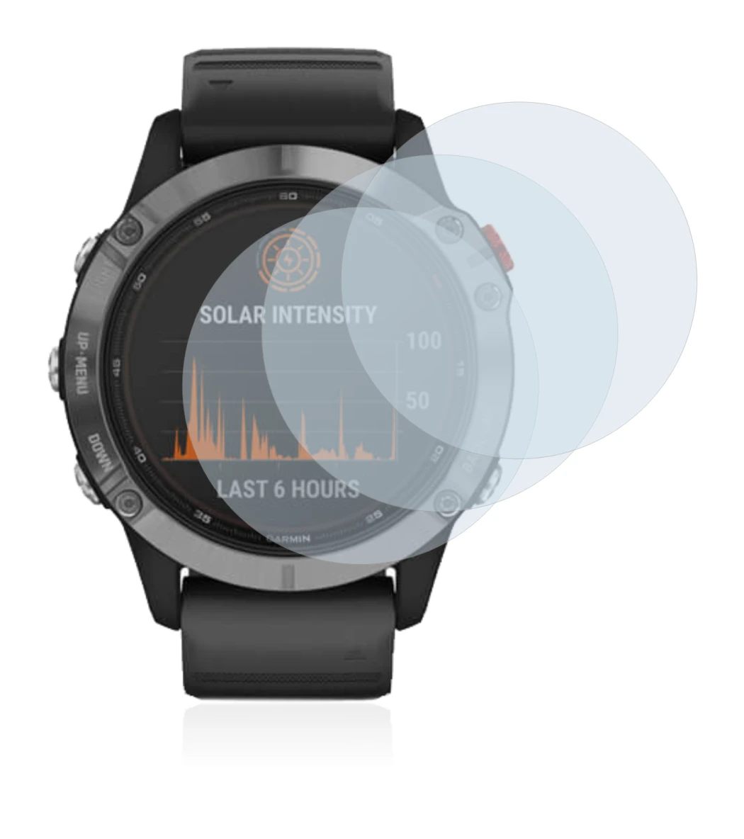 Image of the device Garmin Fenix 6 Solar with a wide variety of screen protectors.