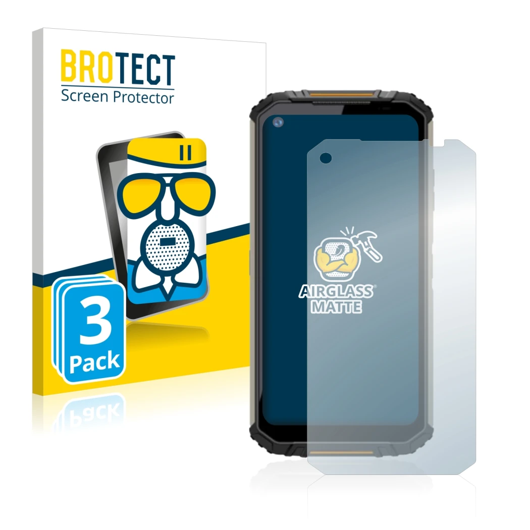 Front side of a product packaging with the brand logo BROTECT. Next to it is the device Oukitel WP16 shown with the correspond