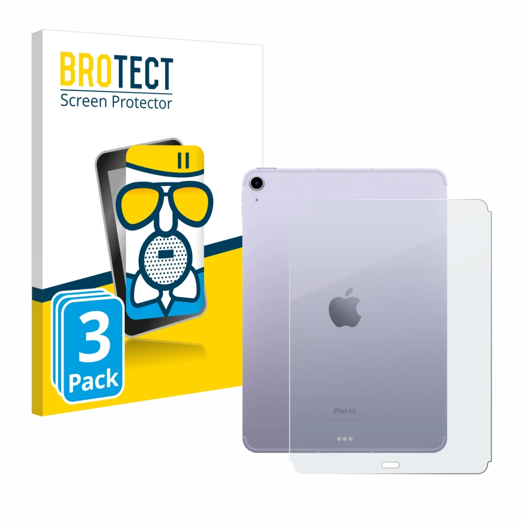 Front side of a product packaging with the brand logo BROTECT. Next to it is the device Apple iPad Air 5 WiFi 2022 (Back, 5th