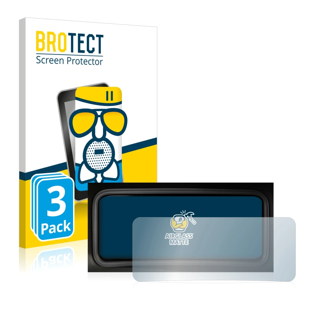 Front side of a product packaging with the brand logo BROTECT. Next to it is the device Hyundai Kona 2022 Speedometer display 