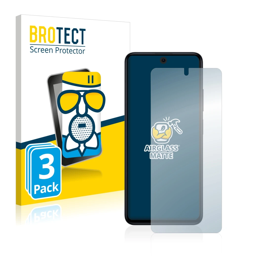 Front side of a product packaging with the brand logo BROTECT. Next to it is the device Xiaomi Poco X4 GT shown with the corre