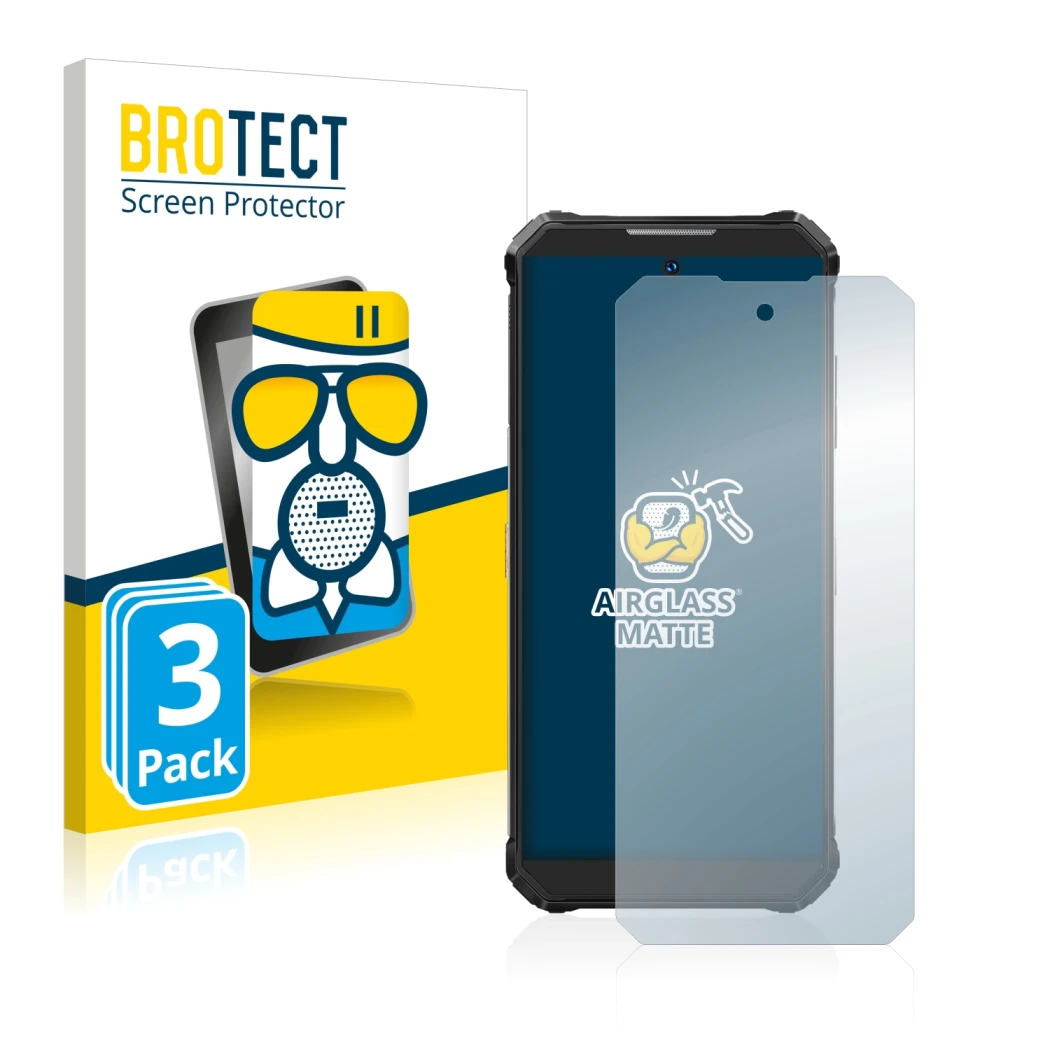 Front side of a product packaging with the brand logo BROTECT. Next to it is the device Oukitel WP19 shown with the correspond