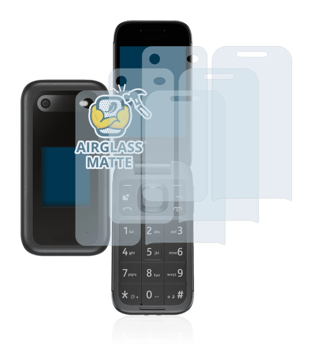 Image of the device Nokia 2660 Flip (Front+Back) with a wide variety of screen protectors.
