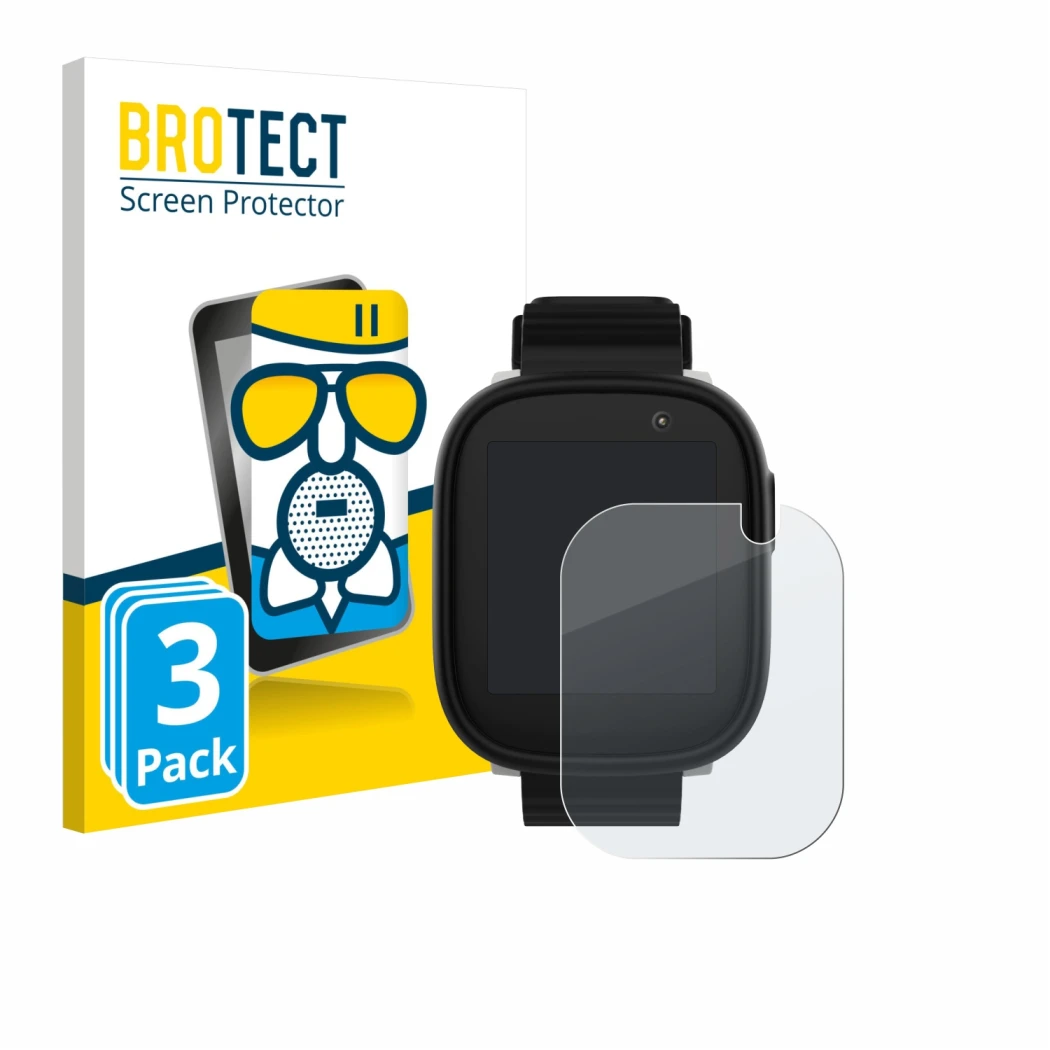 Front side of a product packaging with the brand logo BROTECT. Next to it is the device Xplora X6 Play 2022 (1st generation) s