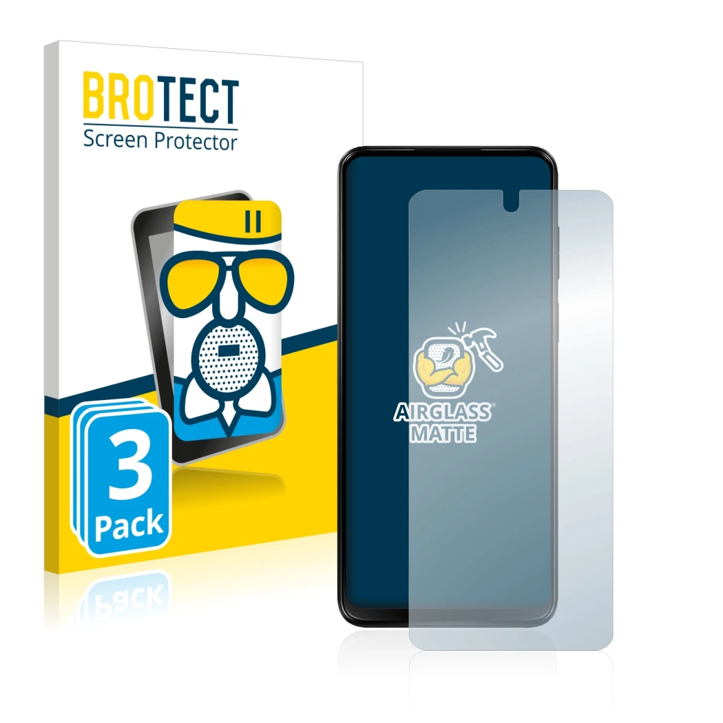 Front side of a product packaging with the brand logo BROTECT. Next to it is the device Motorola Moto G13 shown with the corre