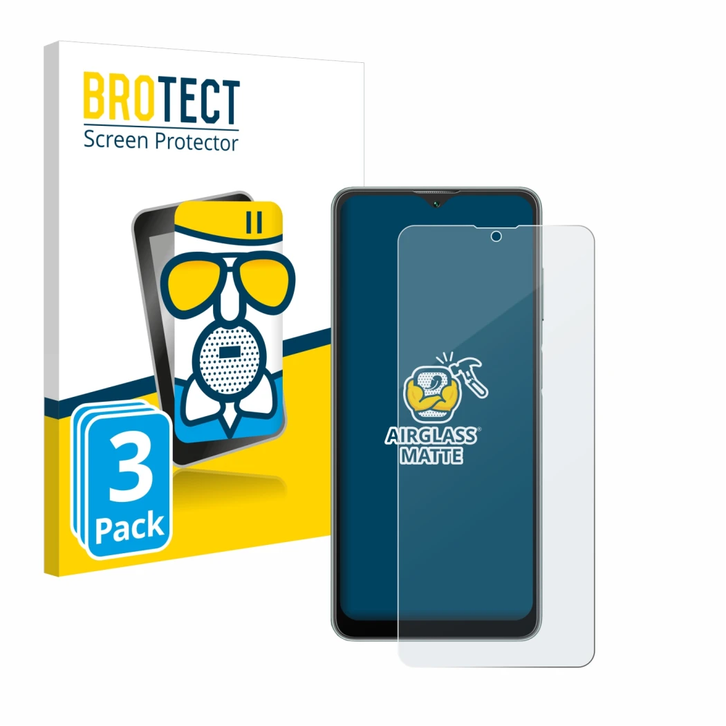 Front side of a product packaging with the brand logo BROTECT. Next to it is the device Blackview A53 shown with the correspon