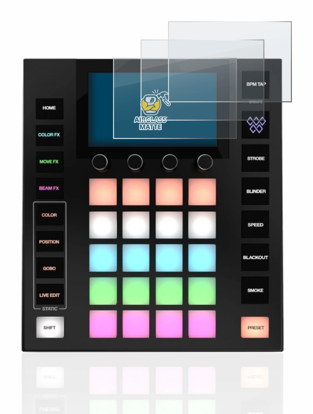 Image of the device Wolfmix W1 with a wide variety of screen protectors.