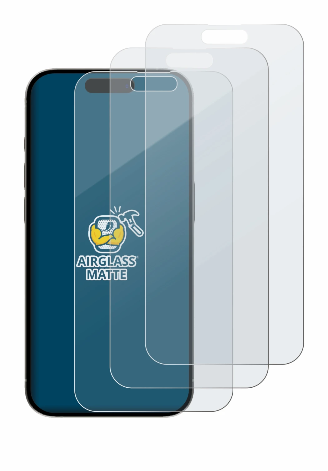 Image of the device Apple iPhone 15 Plus with a wide variety of screen protectors.