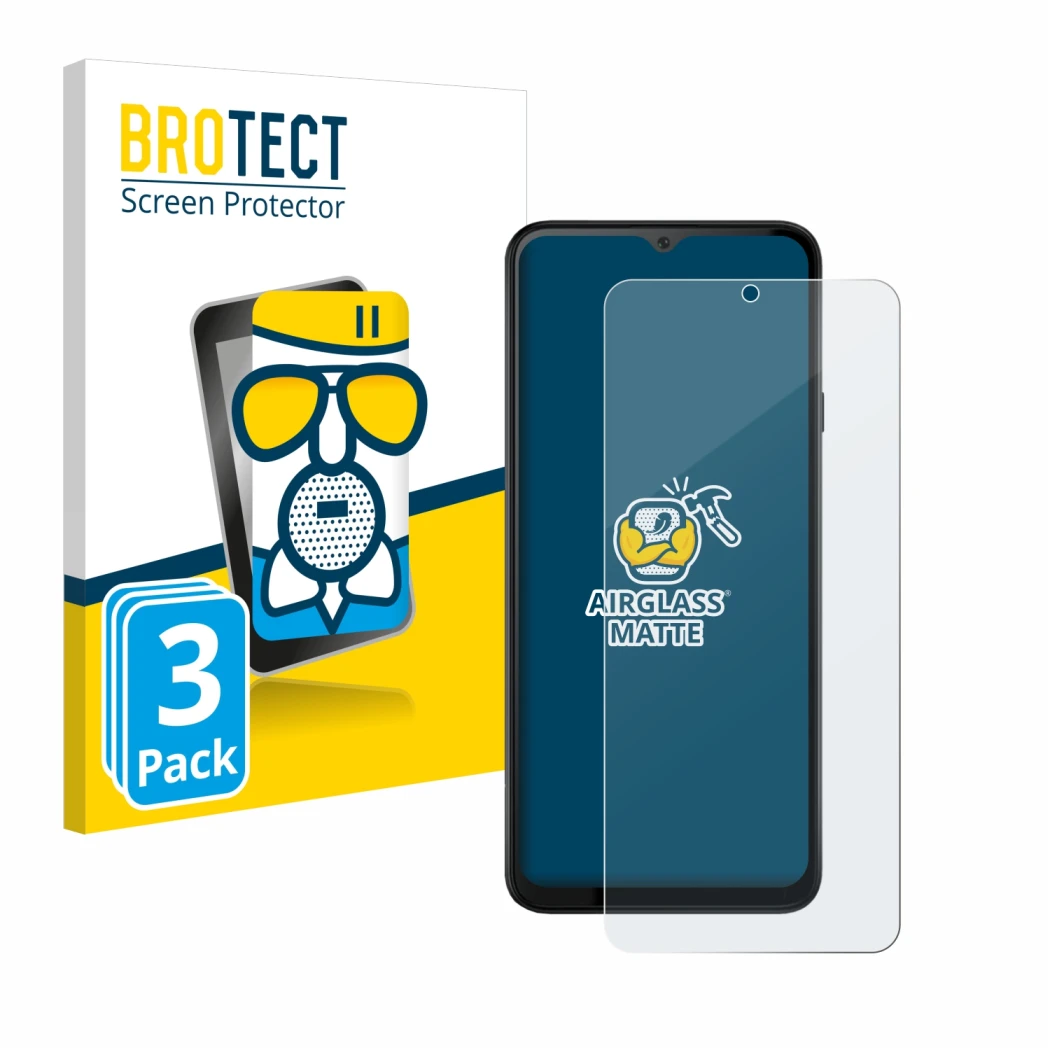 Front side of a product packaging with the brand logo BROTECT. Next to it is the device Cubot Note 50 shown with the correspon