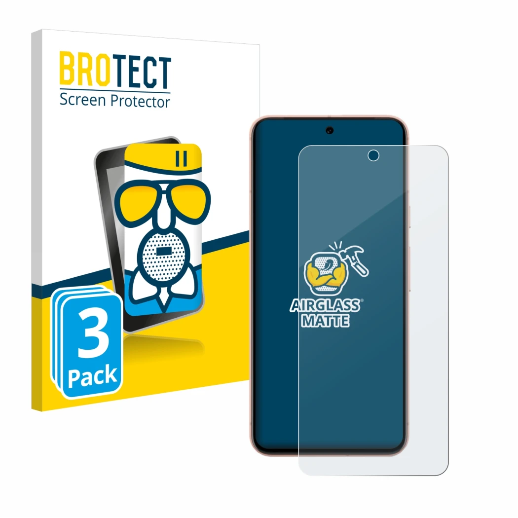 Front side of a product packaging with the brand logo BROTECT. Next to it is the device Google Pixel 8 shown with the correspo