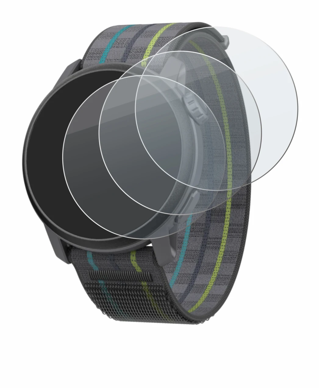 Image of the device Coros Pace 3 with a wide variety of screen protectors.