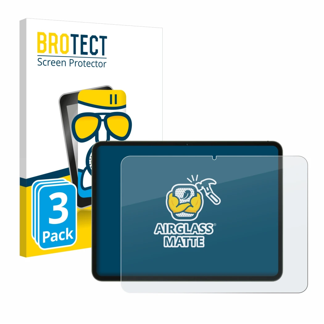 Front side of a product packaging with the brand logo BROTECT. Next to it is the device OnePlus Pad Go shown with the correspo