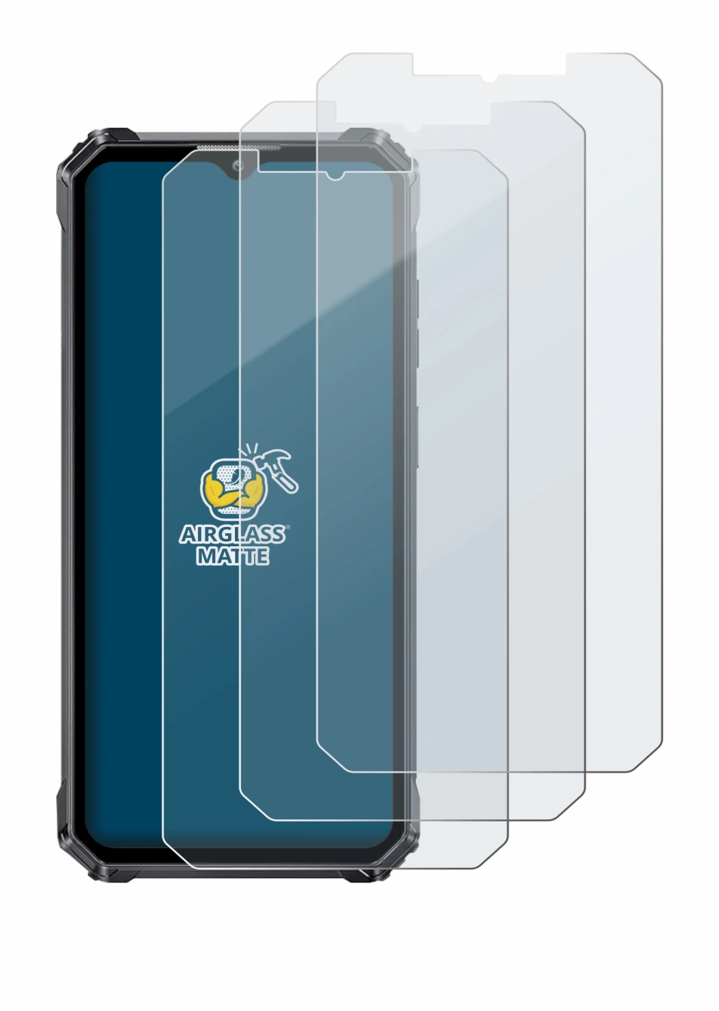 Image of the device Oukitel WP28 with a wide variety of screen protectors.