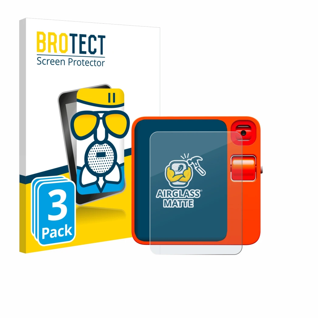 Front side of a product packaging with the brand logo BROTECT. Next to it is the device rabbit r1 shown with the corresponding