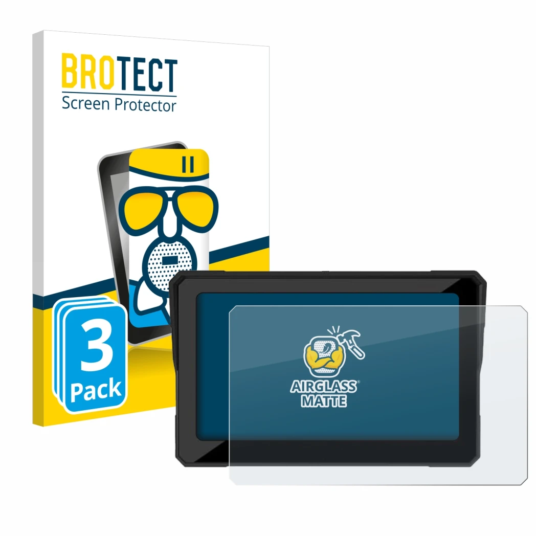 Front side of a product packaging with the brand logo BROTECT. Next to it is the device Carpuride W702 7