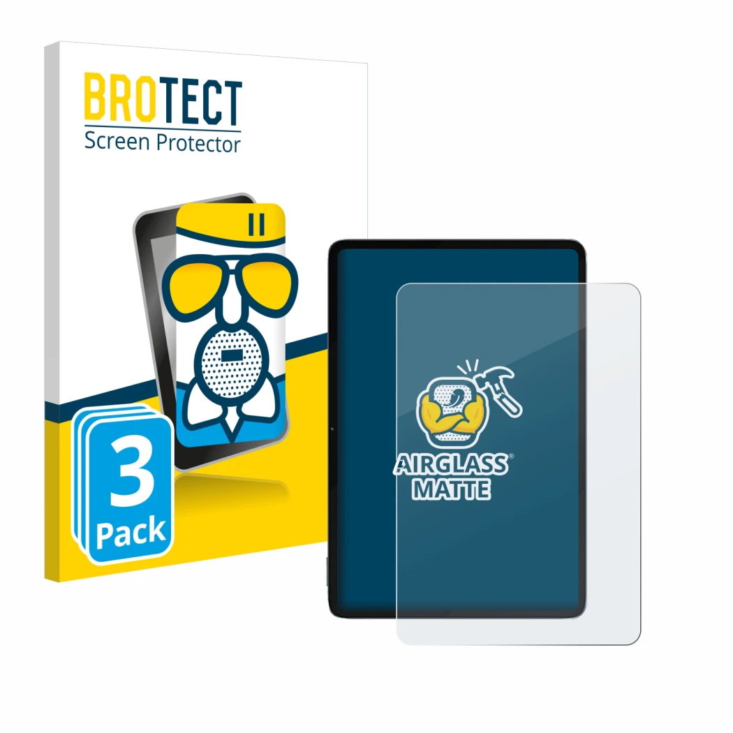 Front side of a product packaging with the brand logo BROTECT. Next to it is the device Xiaomi Pad 6S Pro 12.4