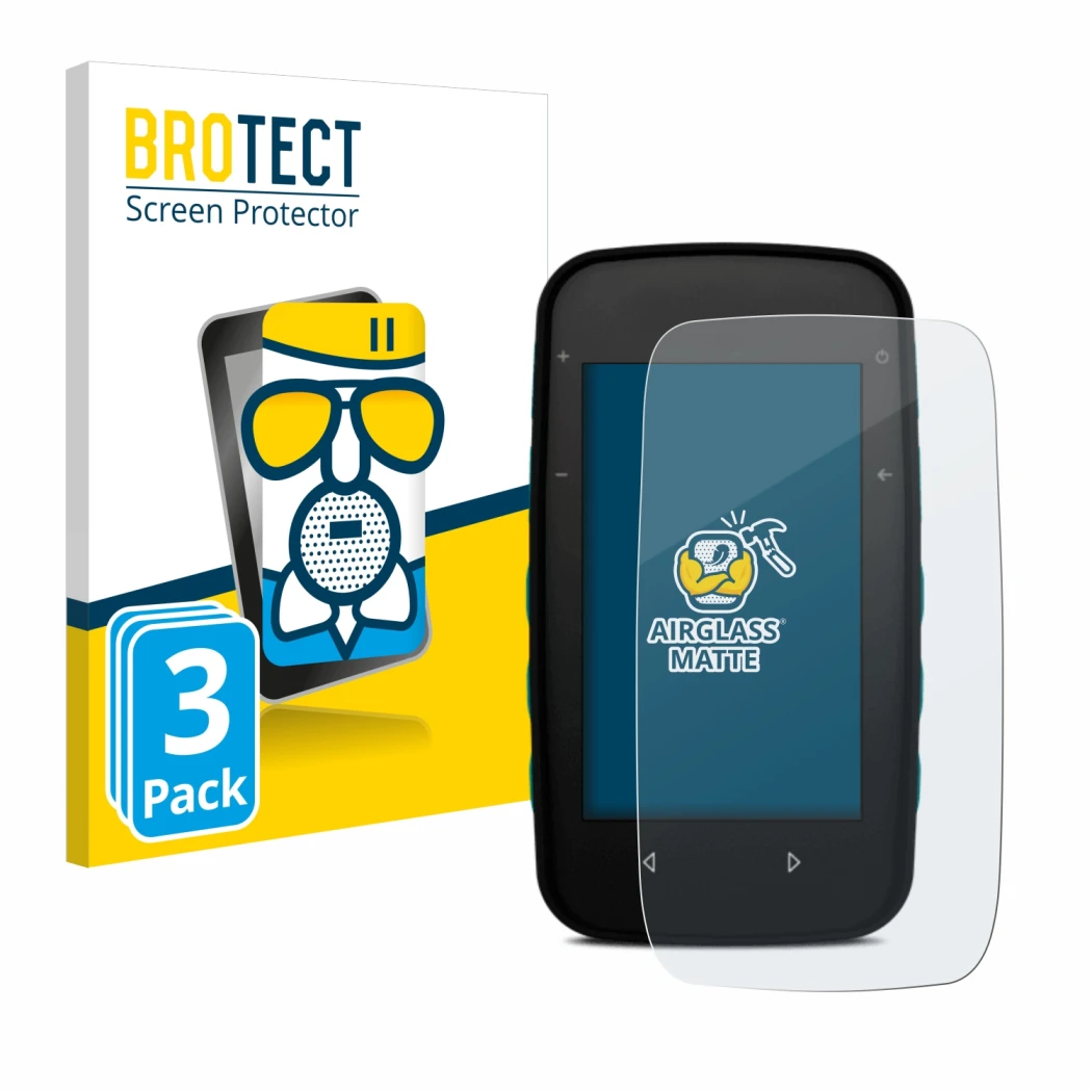 Front side of a product packaging with the brand logo BROTECT. Next to it is the device CompeGPS TwoNav Cross Plus shown with