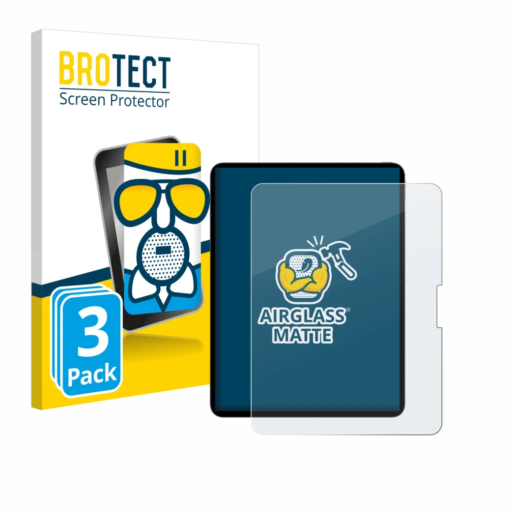 Front side of a product packaging with the brand logo BROTECT. Next to it is the device Apple iPad Pro 13