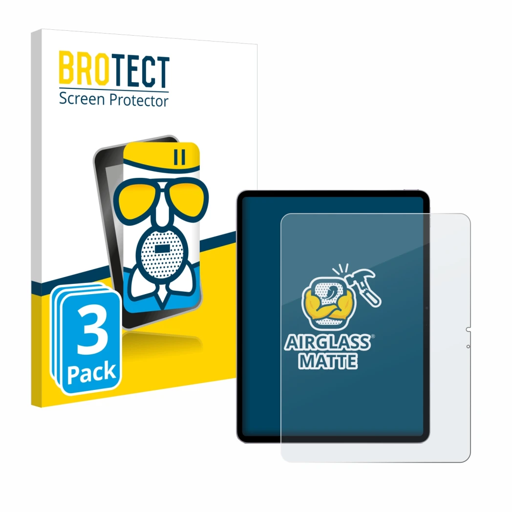 Front side of a product packaging with the brand logo BROTECT. Next to it is the device Apple iPad Air 13