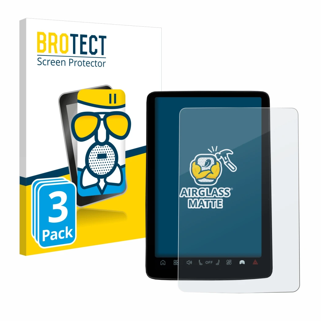 Front side of a product packaging with the brand logo BROTECT. Next to it is the device Volvo EX30 12.3