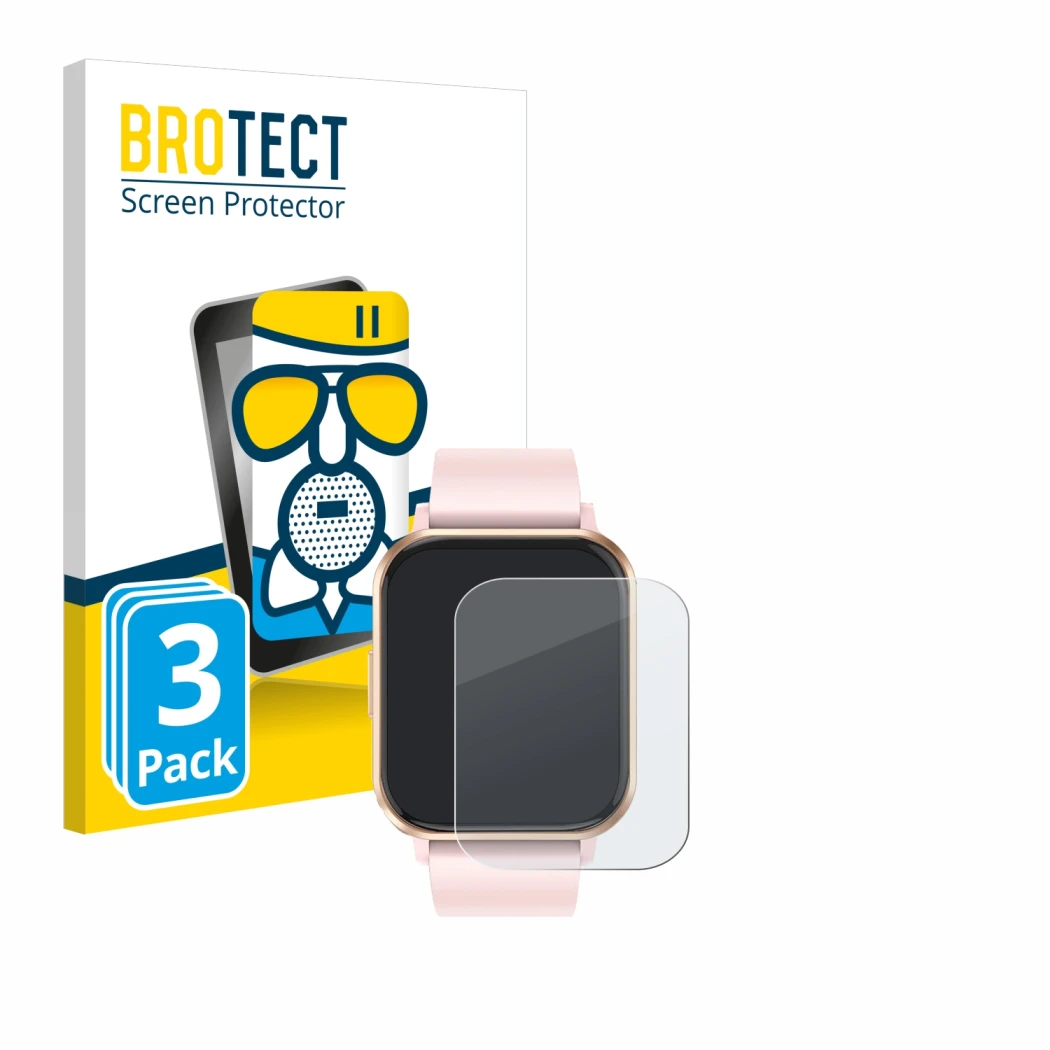 Front side of a product packaging with the brand logo BROTECT. Next to it is the device walkbee Smartwatch 1.83