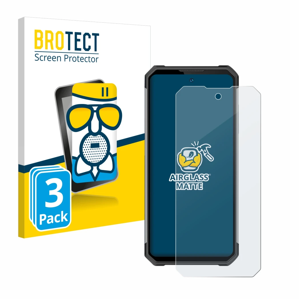Front side of a product packaging with the brand logo BROTECT. Next to it is the device Oukitel WP27 shown with the correspond