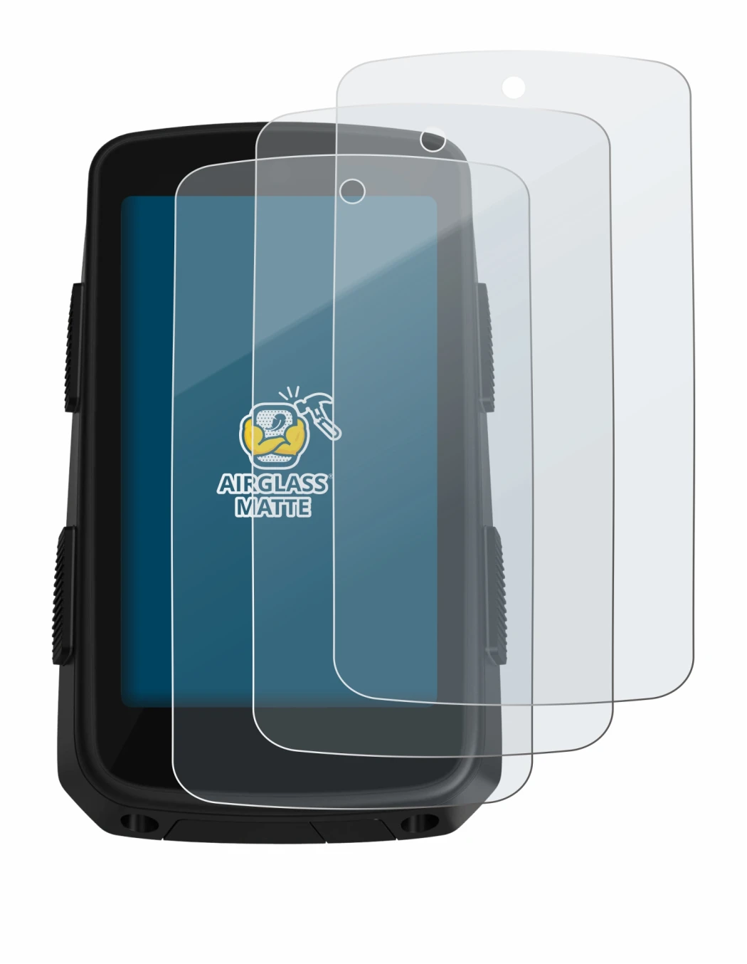 Image of the device Hammerhead Karoo 3 with a wide variety of screen protectors.