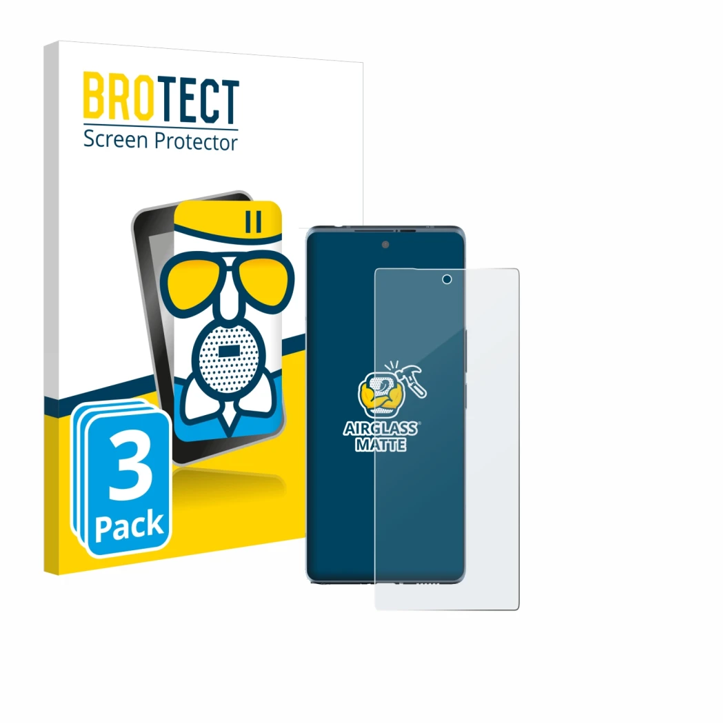 Front side of a product packaging with the brand logo BROTECT. Next to it is the device HTC U24 Pro shown with the correspondi