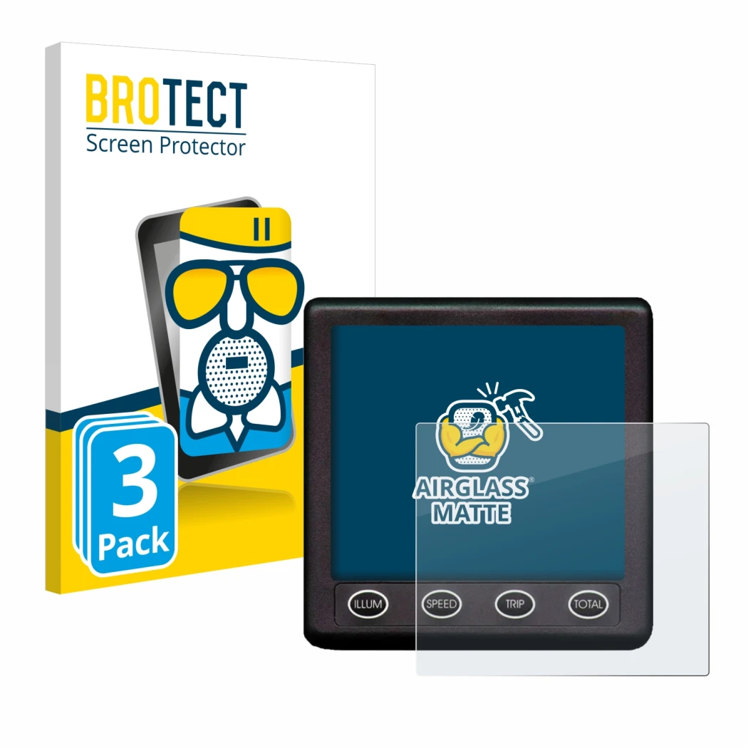 Front side of a product packaging with the brand logo BROTECT. Next to it is the device Nasa Marine Instruments Clipper Duet S