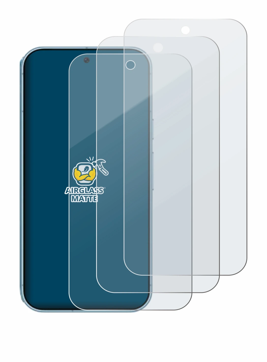 Image of the device Google Pixel 9 Pro with a wide variety of screen protectors.
