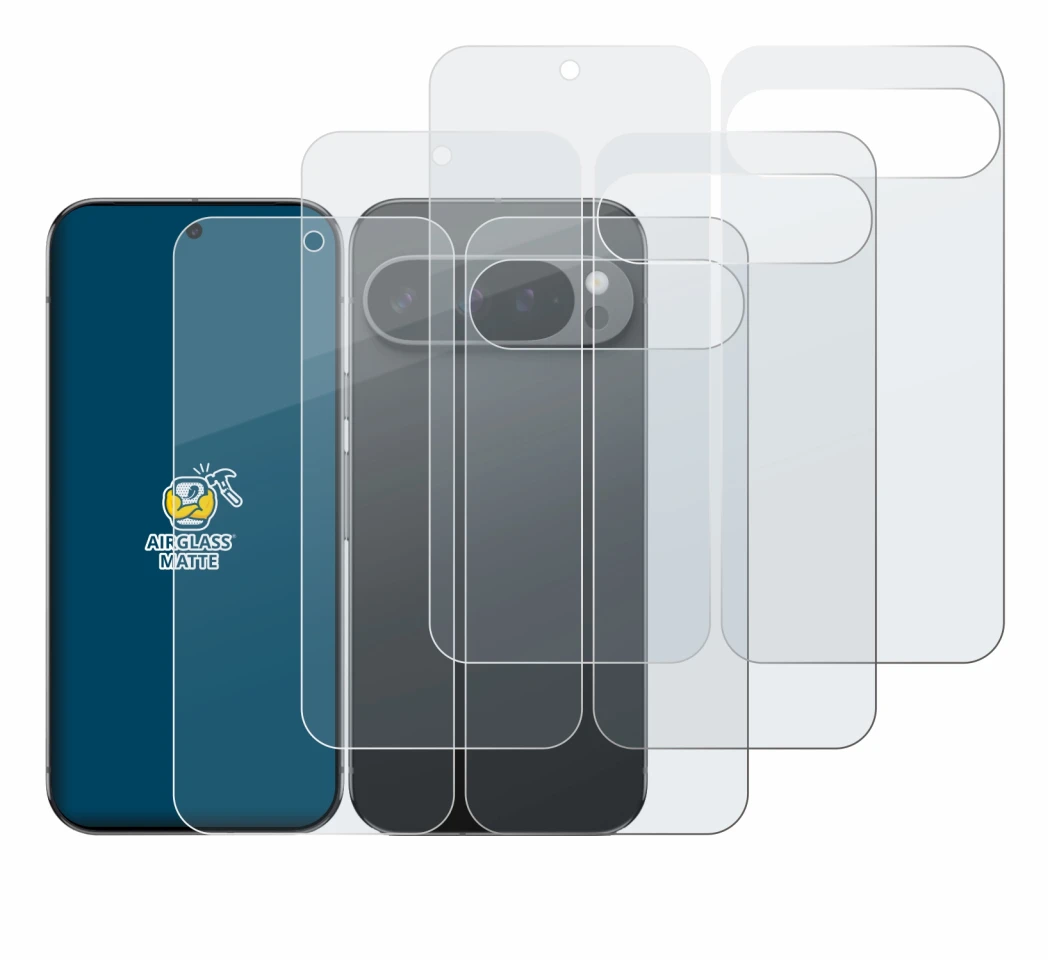 Image of the device Google Pixel 9 Pro XL (Front+Back) with a wide variety of screen protectors.