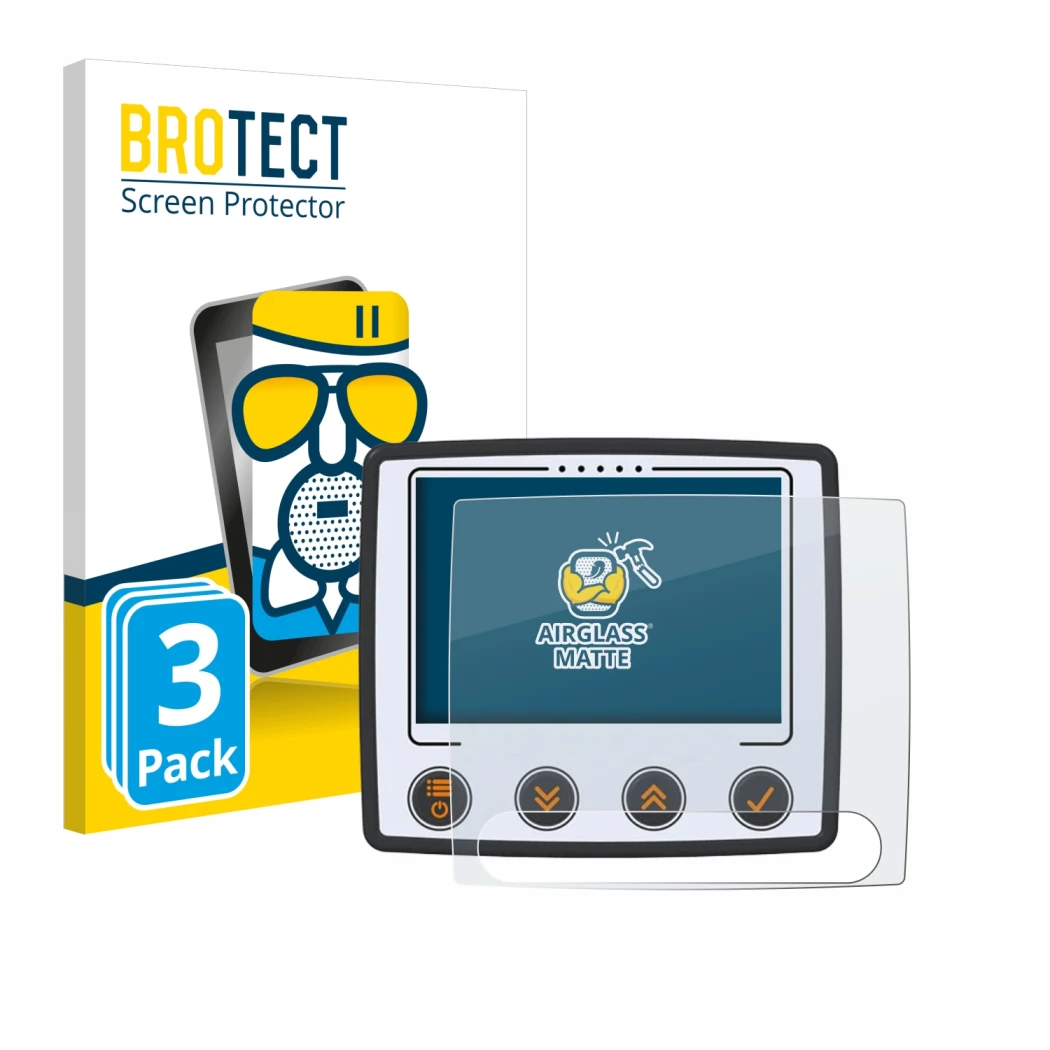 Front side of a product packaging with the brand logo BROTECT. Next to it is the device Skytraxx 5 Mini shown with the corresp