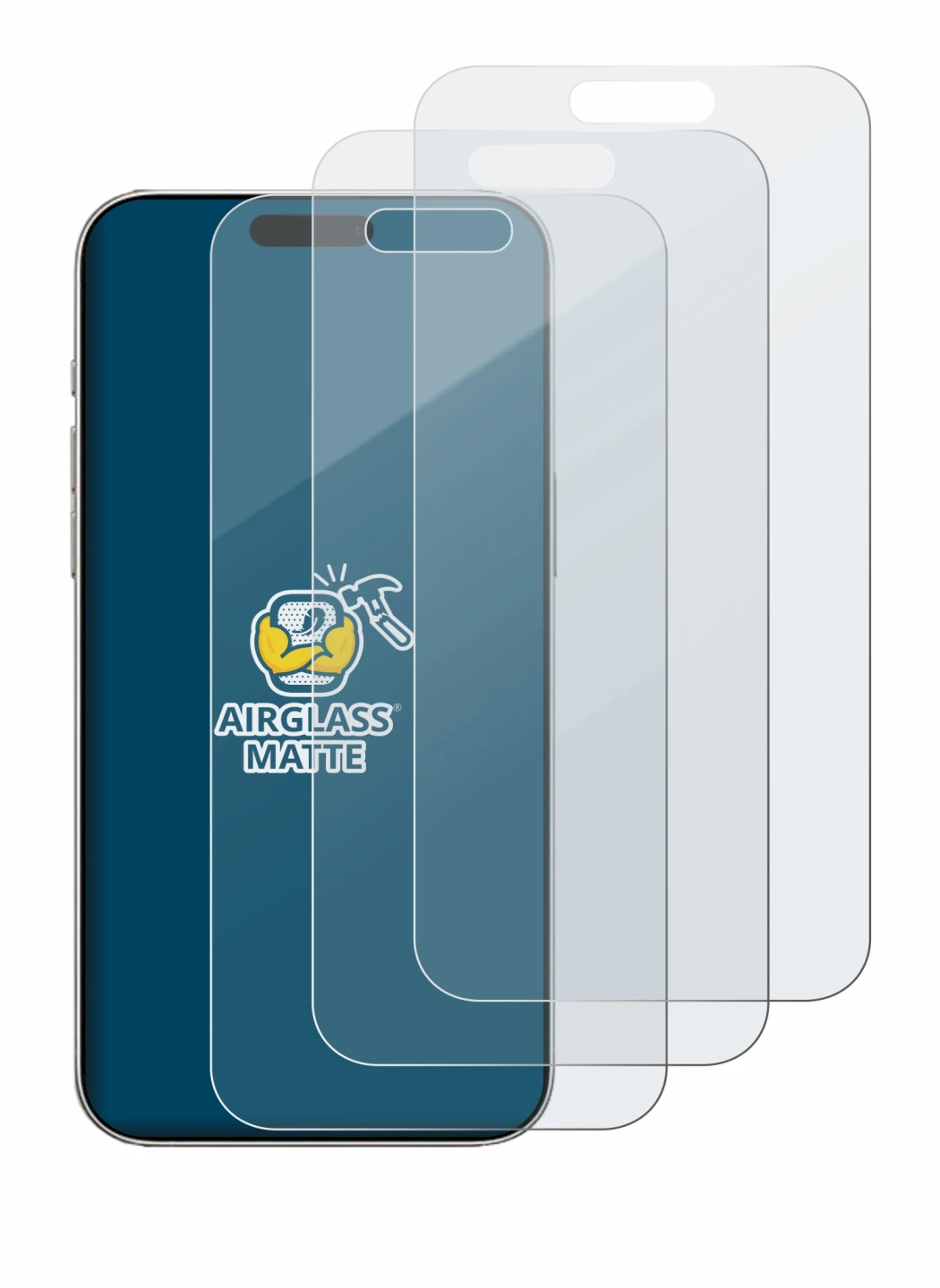 Image of the device Apple iPhone 16 with a wide variety of screen protectors.