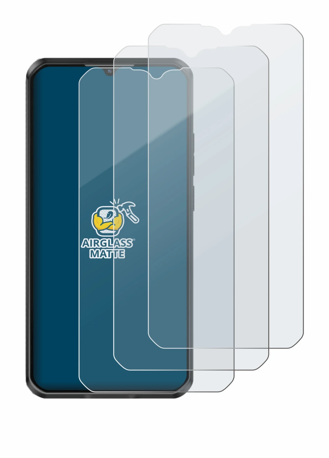Image of the device Oukitel WP50 with a wide variety of screen protectors.
