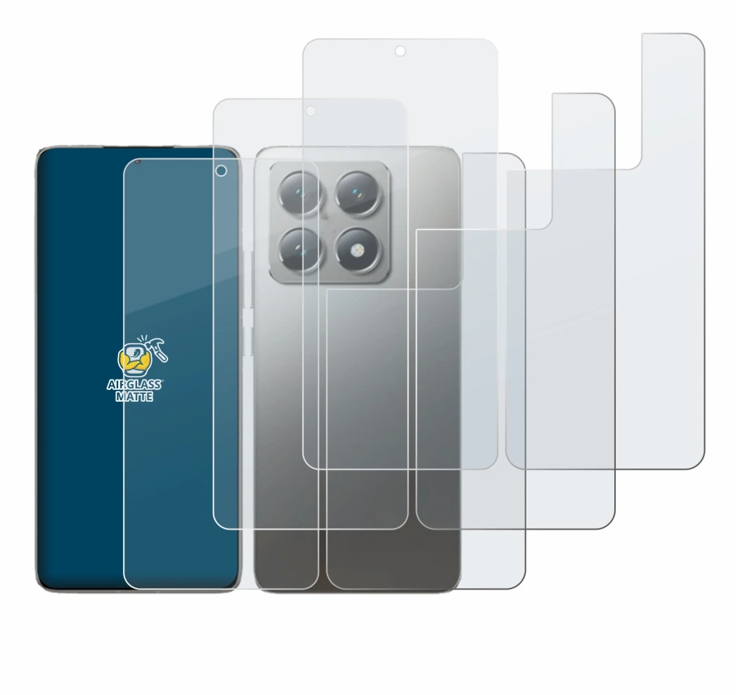 Image of the device Xiaomi 14T Pro (Front+Back) with a wide variety of screen protectors.