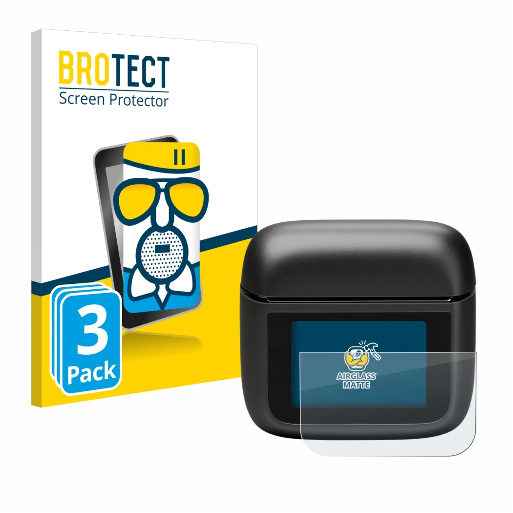 Front side of a product packaging with the brand logo BROTECT. Next to it is the device JBL Tour Pro 3 shown with the correspo