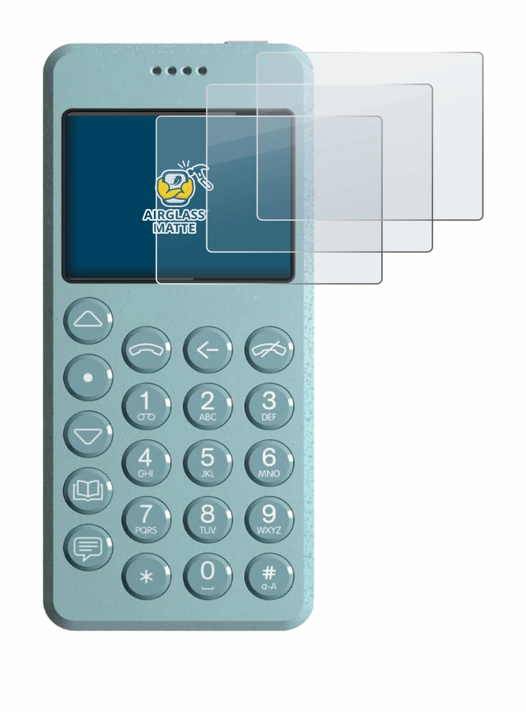Image of the device Punkt MP02 with a wide variety of screen protectors.