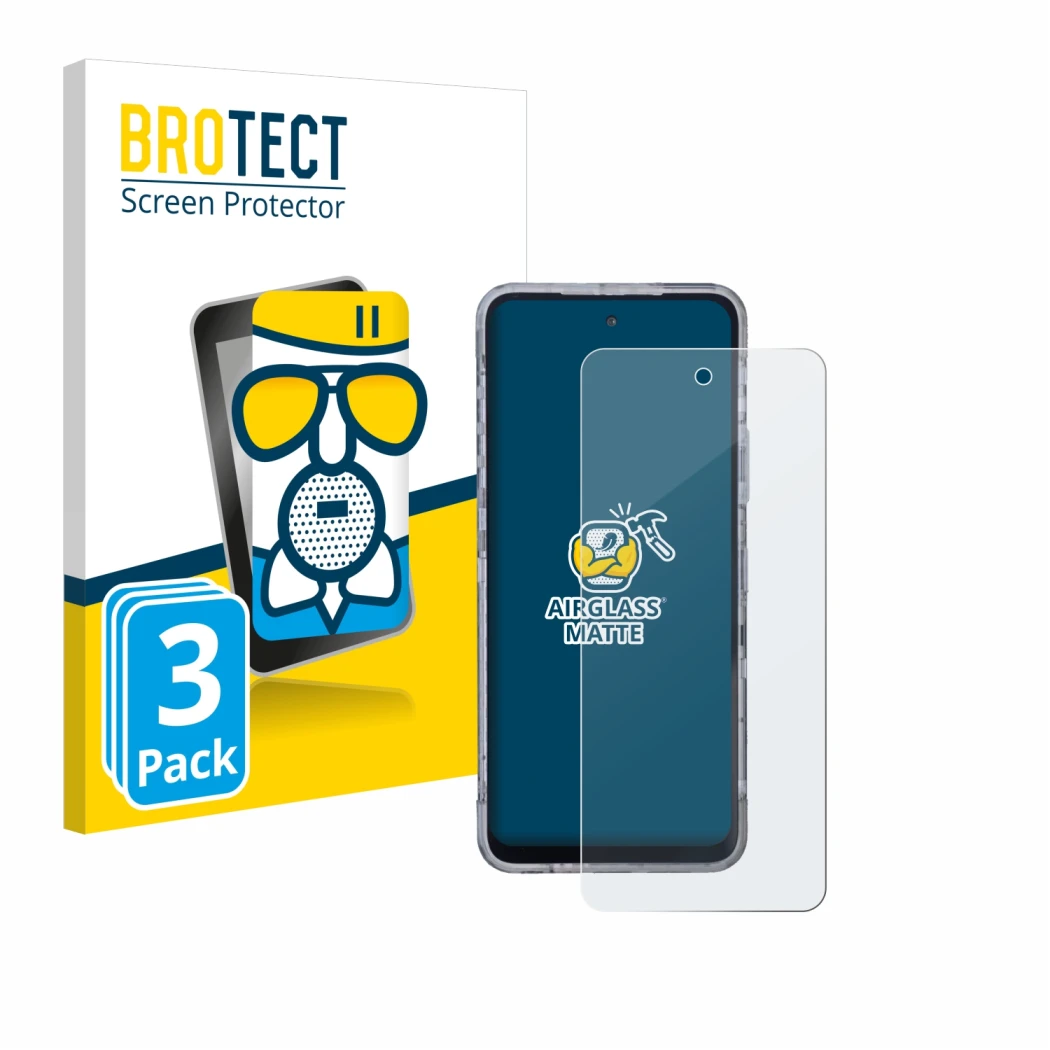 Front side of a product packaging with the brand logo BROTECT. Next to it is the device AGM X6 Phantom shown with the correspo