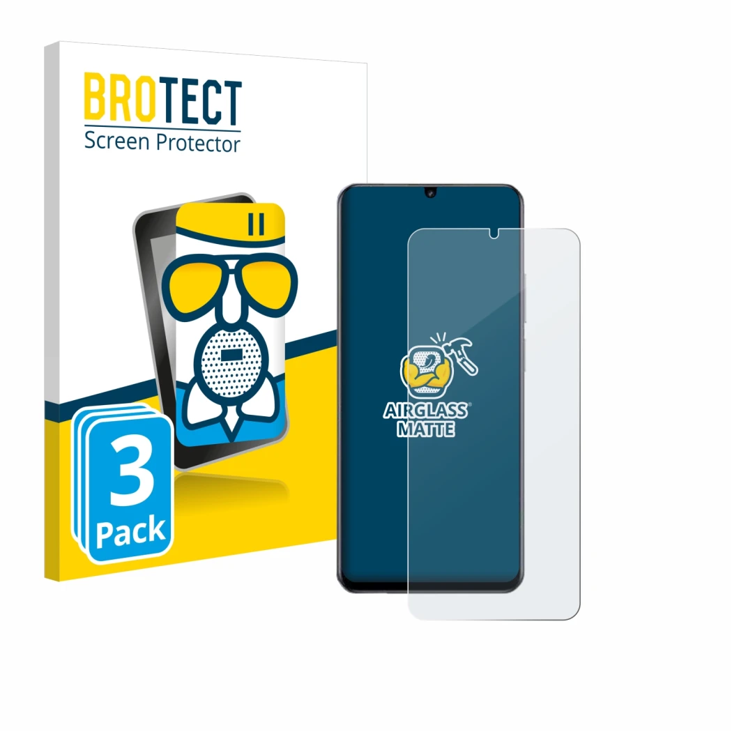 Front side of a product packaging with the brand logo BROTECT. Next to it is the device realme Note 60 4G shown with the corre