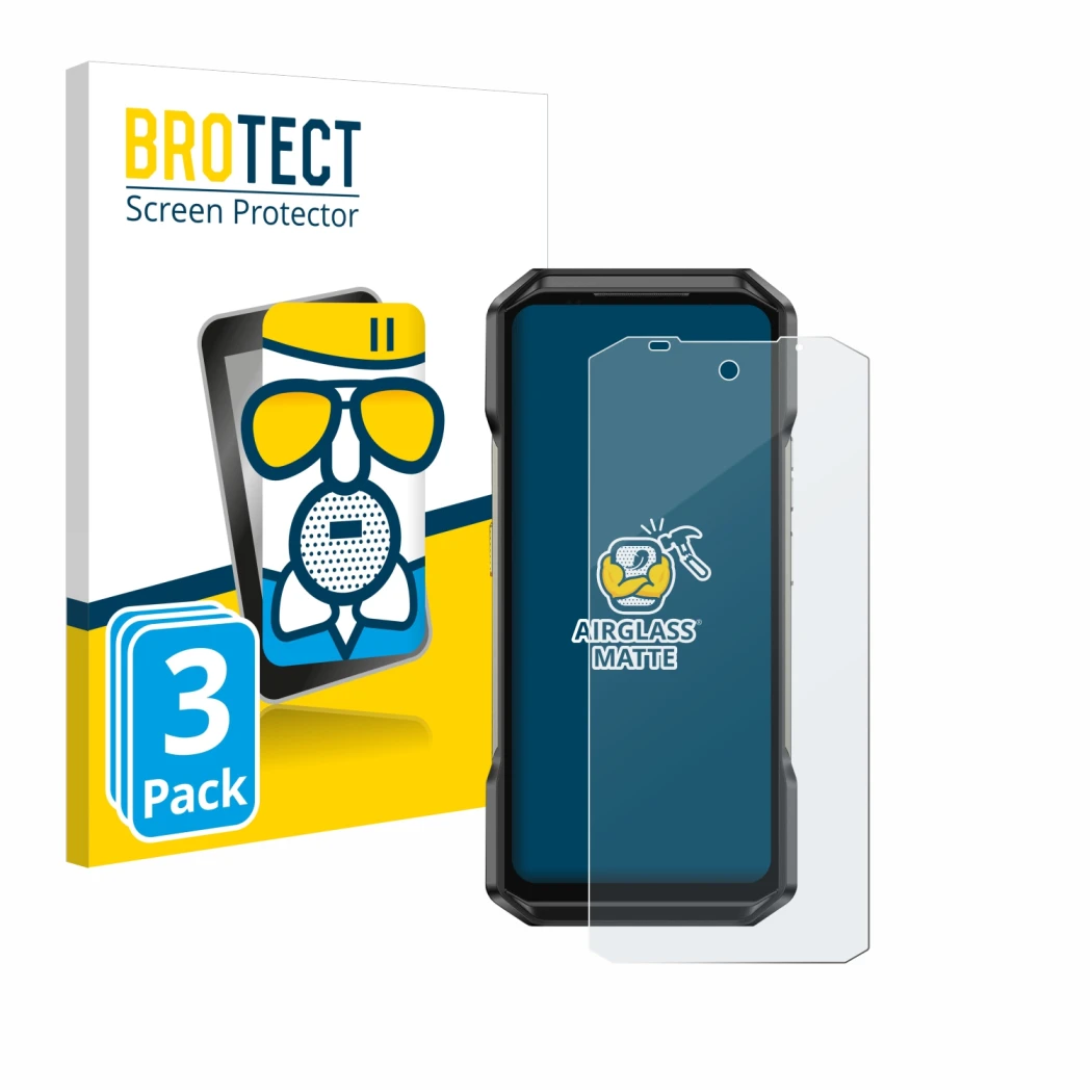 Front side of a product packaging with the brand logo BROTECT. Next to it is the device Ulefone Armor 27 shown with the corres