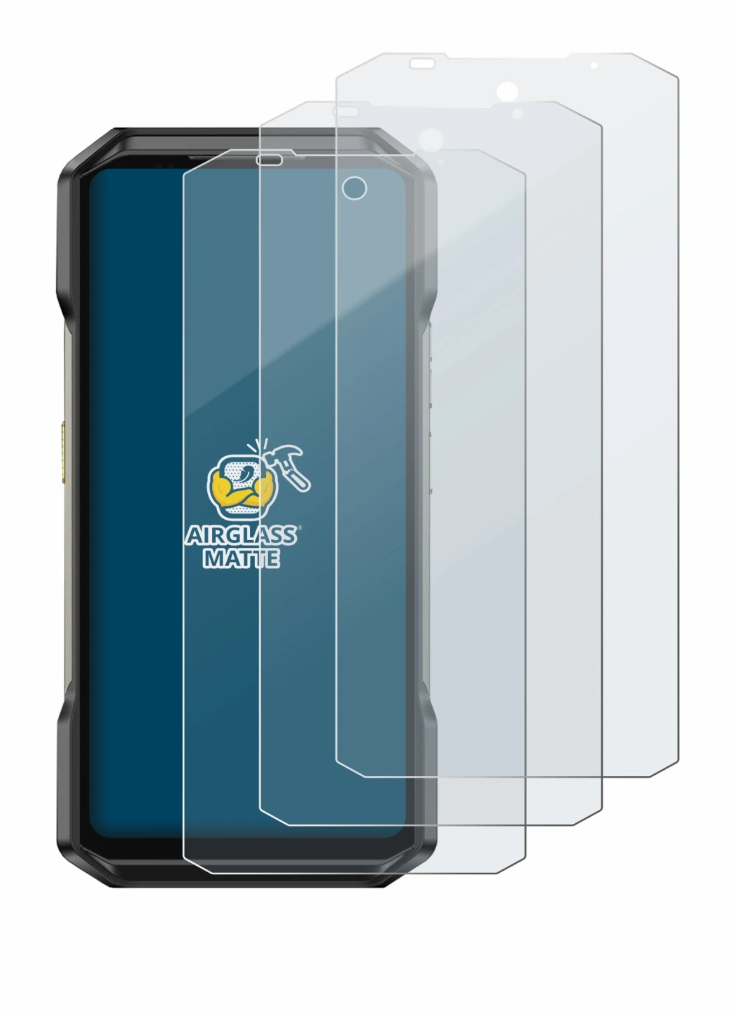 Image of the device Ulefone Armor 27 with a wide variety of screen protectors.