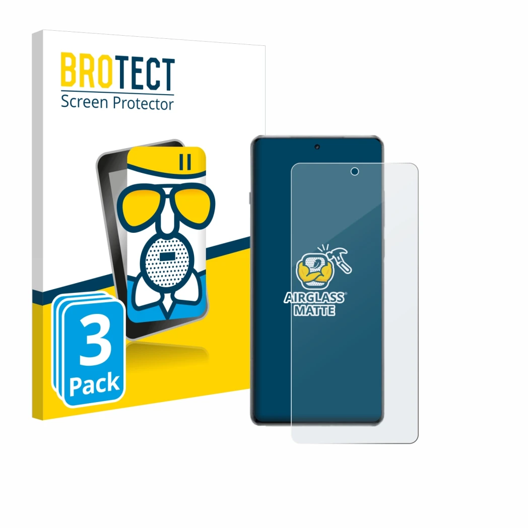 Front side of a product packaging with the brand logo BROTECT. Next to it is the device OnePlus 13R shown with the correspondi