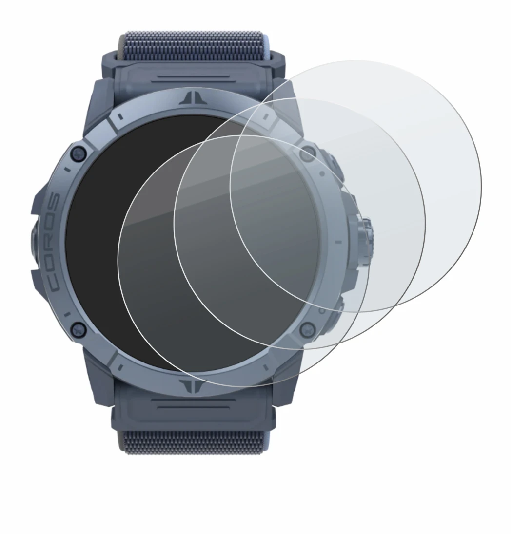Image of the device Coros Vertix 2S with a wide variety of screen protectors.
