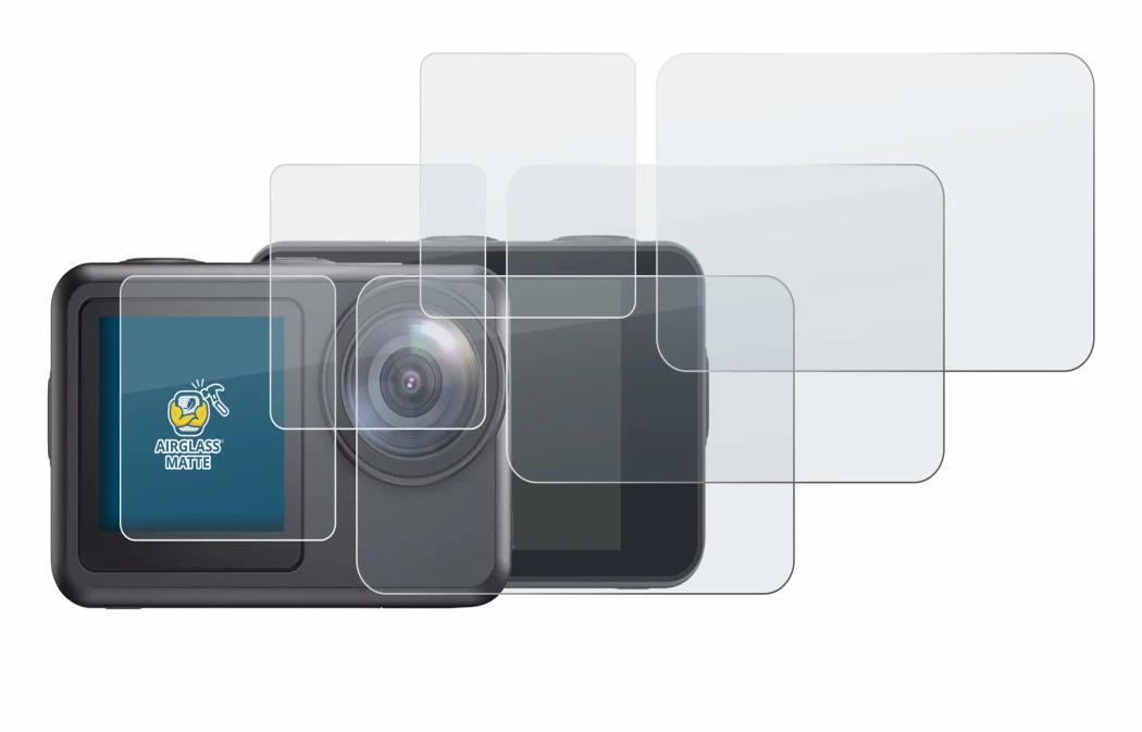 Image of the device Akaso Brave 7 LE with a wide variety of screen protectors.